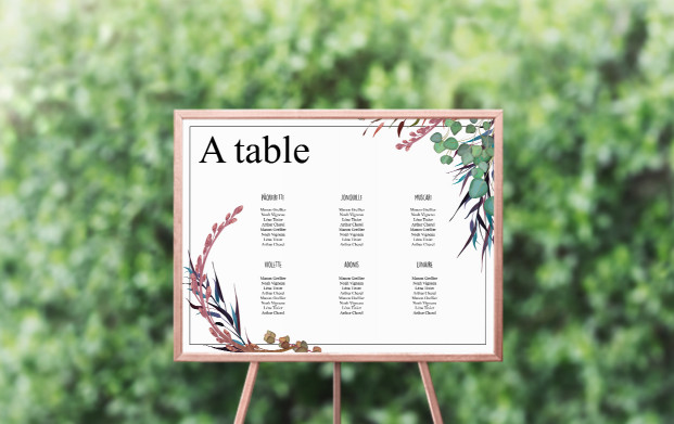 Imprimez et personnalisez votre plan de table aux couleurs de votre mariage, il ne vous reste qu'à placer vos invités