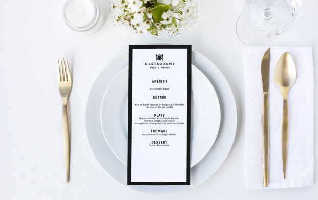 Pour un restaurant gastronomique ou tout simplement pour une brasserie, nos menus de restaurant sont imprimés sur du papier de qualité  au format A4 ou A5 et recouverts d'un pelliculage pour un rendu luxueux.