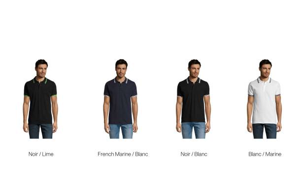 Polo homme bicouleur personnalisable Adoptez notre polo bicouleur personnalisable pour des cadeaux d'affaires appréciés par vos clients