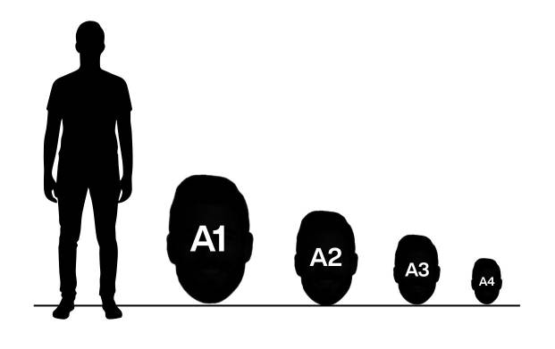 Choisissez parmi nos différents formats pour imprimer votre tête géante