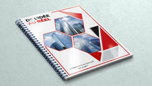 Dossier de présentation premium personnalisé avec finitions haut de gamme (pelliculage, vernis sélectif ou dorure), conçu pour valoriser vos documents de présentation d'entreprise lors de rendez-vous professionnels et d'événements.