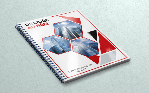 Dossier de présentation premium personnalisé avec finitions haut de gamme (pelliculage, vernis sélectif ou dorure), conçu pour valoriser vos documents de présentation d'entreprise lors de rendez-vous professionnels et d'événements.