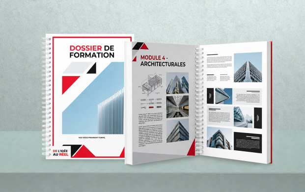 Dossier de formation personnalisé imprimé en express avec reliure professionnelle, conçu pour les organismes de formation, entreprises et centres de formation souhaitant remettre des supports pédagogiques de qualité.