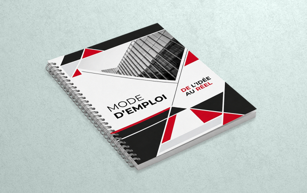 Mode d'emploi express imprimé et relié, présenté avec une couverture professionnelle. Solution d'impression rapide de modes d'emploi, notices d'utilisation et manuels personnalisés, disponible en 4 heures avec plusieurs formats, reliures et finitions.