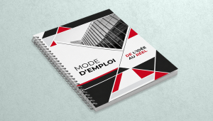 Mode d'emploi express imprimé et relié, présenté avec une couverture professionnelle. Solution d'impression rapide de modes d'emploi, notices d'utilisation et manuels personnalisés, disponible en 4 heures avec plusieurs formats, reliures et finitions.