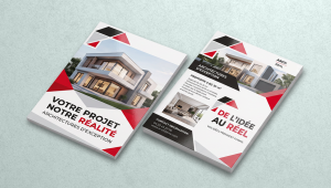 Flyer immobilier personnalisé pour agent ou agence immobilière, avec une impression de qualité professionnelle et des finitions premium pour valoriser un bien immobilier ou promouvoir les services d’une agence.