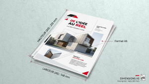 Document A5 imprimé en couleur avec options de finition : perforation 2 ou 4 trous, agrafage 1 ou 2 agrafes et plastification brillante pour protéger et valoriser les impressions.