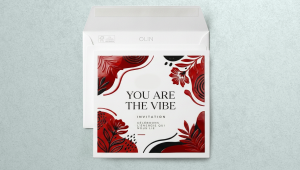 Invitation personnalisée haut de gamme avec finitions premium, pelliculage, vernis sélectif ou 3D et dorure or ou argent, idéale pour annoncer un événement professionnel ou particulier.