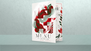 Menu de restaurant personnalisé imprimé sur papier Ivoire 240 g, Satiné 350 g ou Brillant 350 g, en couleur ou noir et blanc, en recto seul ou recto-verso, avec ou sans pliage en deux, aux formats A3, A4, demi A4, A5, 1/3 A4 ou A6. Finitions au choix : plastification mate ou brillante, pelliculage mat, brillant, satiné, peau de pêche ou grain de sable, en recto seul ou recto-verso.