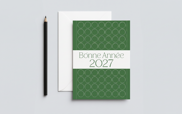 Cartes de vœux d'entreprise express imprimées en 4h sur papier épais Satimat 300g, disponibles en formats carrés et rectangulaires pliés avec enveloppes assorties.