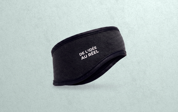 Bandeau polaire personnalisé bleu marine avec logo imprimé en une couleur sur la face avant