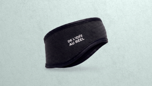 Bandeau polaire personnalisé bleu marine avec logo imprimé en une couleur sur la face avant