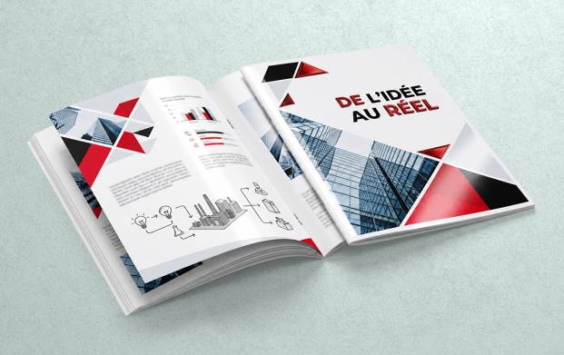 Bilan d'entreprise premium imprimé avec des finitions haut de gamme, comme le pelliculage, le vernis sélectif, le vernis 3D et la dorure or, argent, rouge ou holographique, pour un bilan d'activité élégant et professionnel.