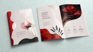 Brochure premium avec pelliculage, vernis sélectif ou 3D et dorure or, argent, rouge ou holographique, imprimée sur papier haut de gamme pour une communication professionnelle et élégant