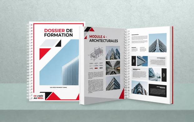 Dossier de formation personnalisé imprimé en express avec reliure professionnelle, conçu pour les organismes de formation, entreprises et centres de formation souhaitant remettre des supports pédagogiques de qualité.