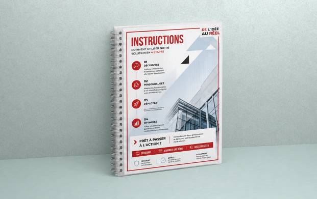 Mode d'emploi personnalisé, imprimé et relié de manière professionnelle. Solution d'impression professionnelle pour notices d'utilisation, guides d'installation, manuels techniques et documents d'information personnalisés.