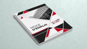 Mode d'emploi express imprimé et relié, présenté avec une couverture professionnelle. Solution d'impression rapide de modes d'emploi, notices d'utilisation et manuels personnalisés, disponible en 4 heures avec plusieurs formats, reliures et finitions.