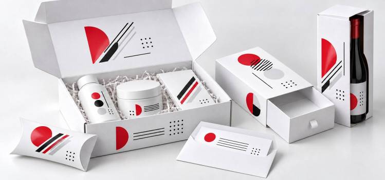 Coffret cadeau d’entreprise personnalisé avec boîte à rabats, fourreau, boîte à bouteille et carte d’accompagnement