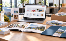 Site internet COPYTOP et supports de communication sur un bureau d'entreprise