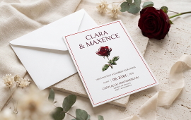 Faire-part personnalisés imprimés pour mariage, naissance et événements, disponibles dans différents formats, papiers et finitions.